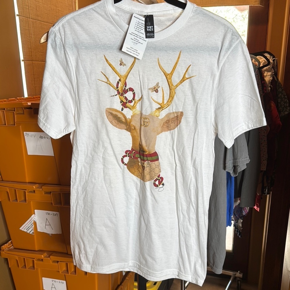 NWT Jodi Pedi 100% Cotton White Graphic T-Shirt Deer Design Size Small